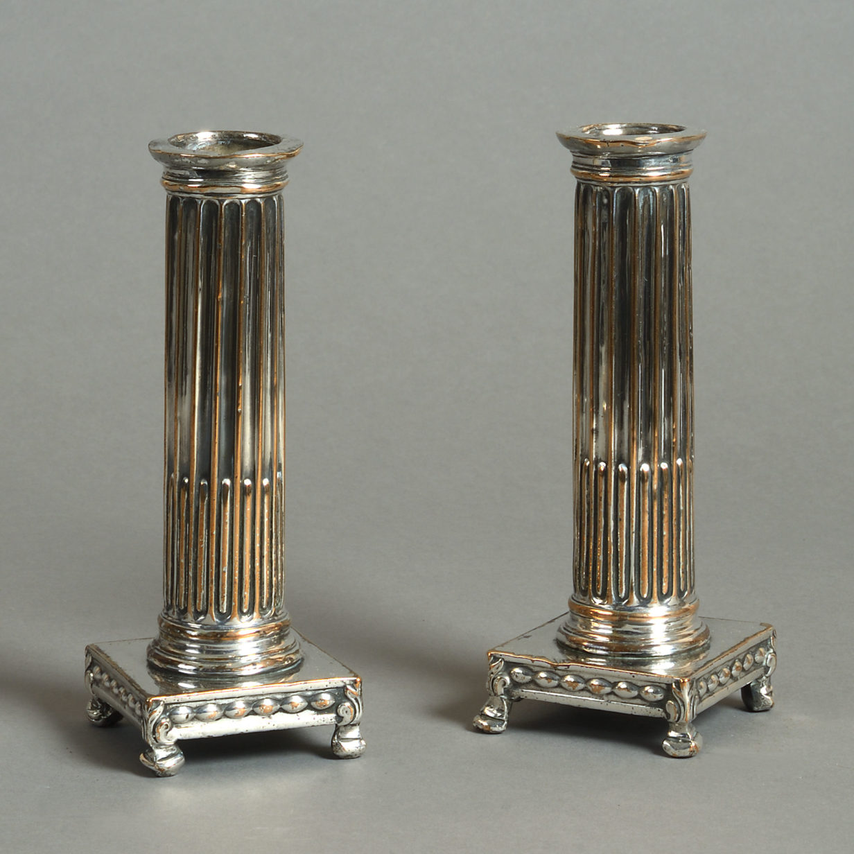 Early 19th century gustavian pair of silver plated candlesticks