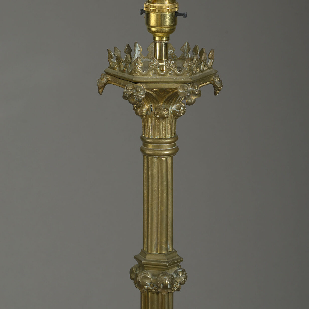 19th century victorian period gothic brass column lamp