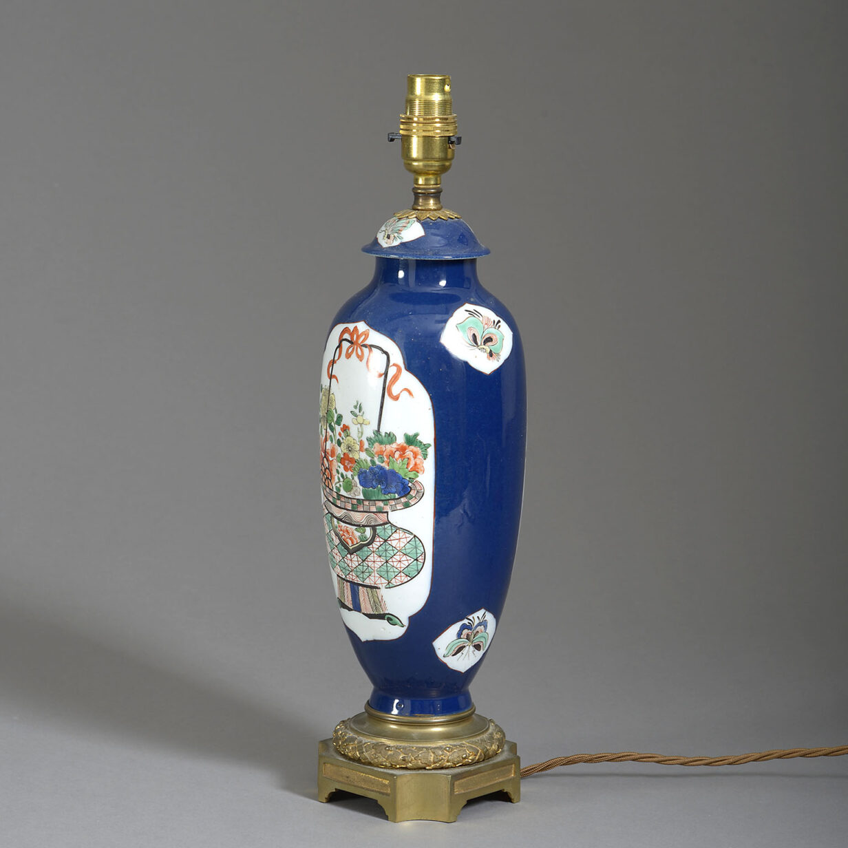 19th century blue ground famille verte chinese export porcelain vase lamp