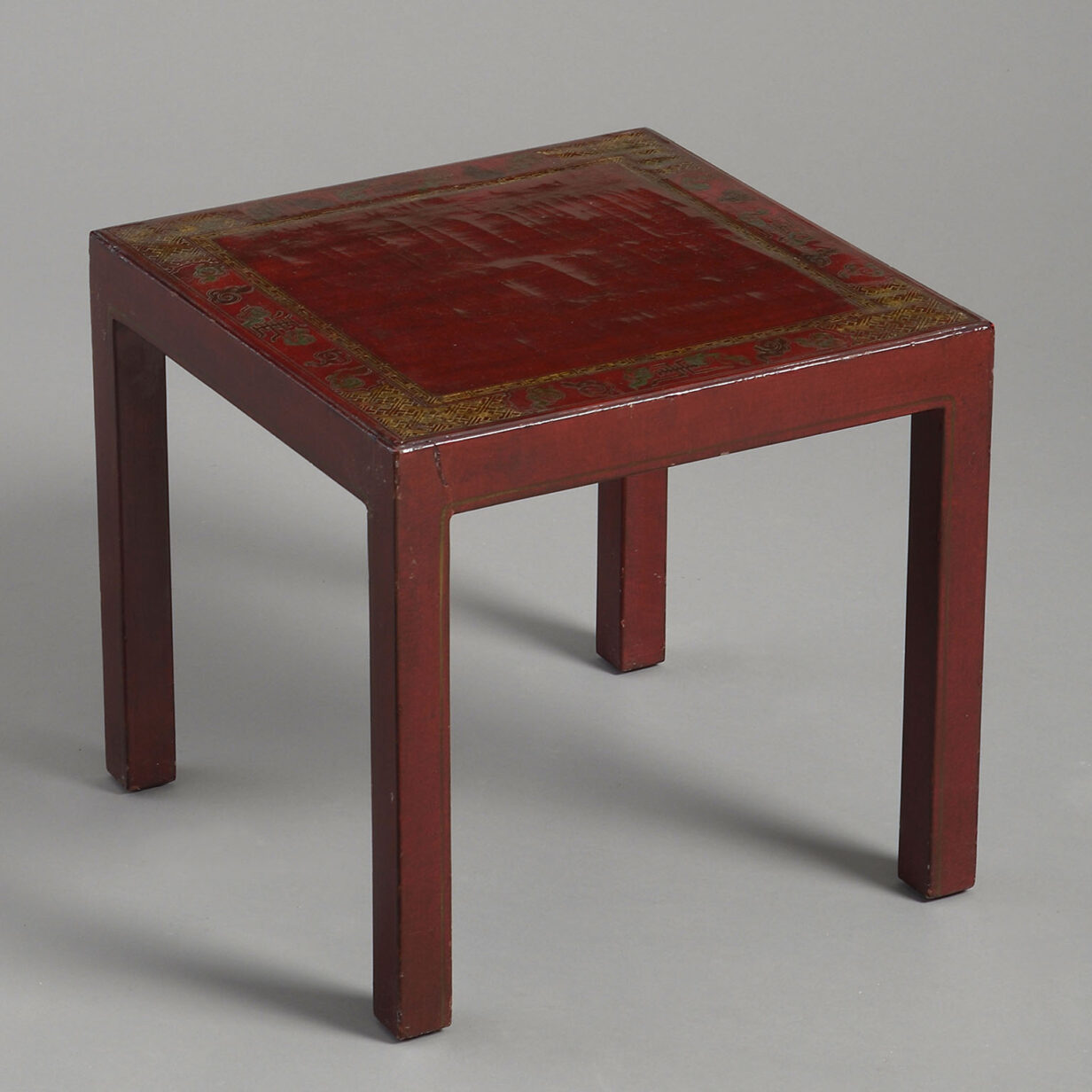 Pair of red lacquer low end tables