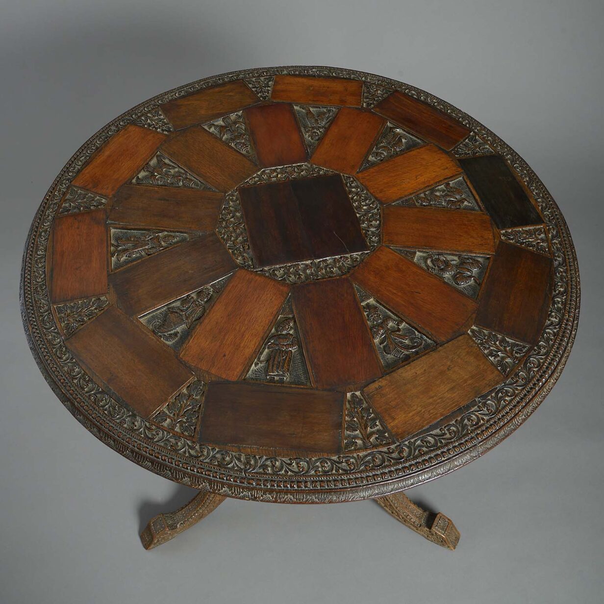19th century carved hardwood tripod occasional table