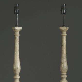 Tall pair of early 19th century turned and painted spindle table lamps