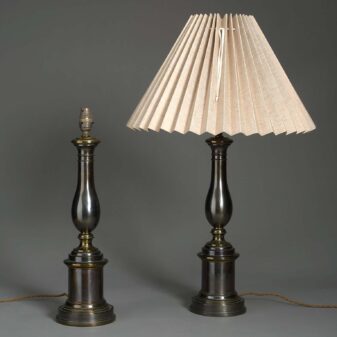 Pair of bronzed column lamps