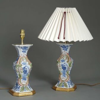 Pair of polychrome delft vase lamps