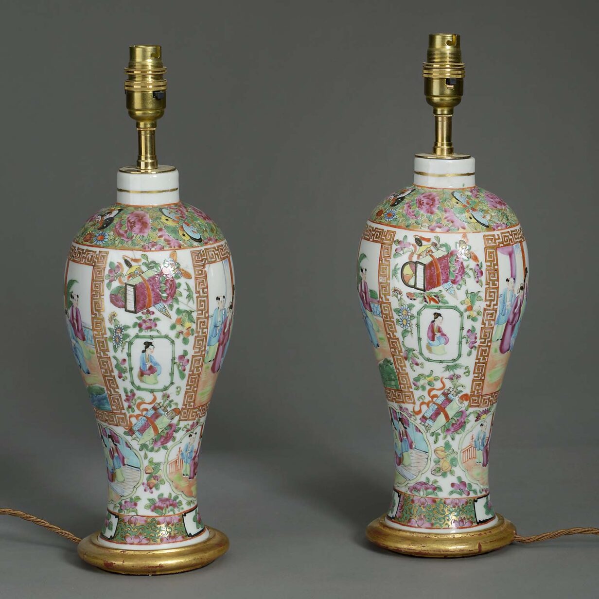 Pair of 19th century canton porcelain table lamps