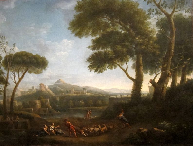 Landscape with arcadian figures and imaginary classical buildings, jan frans van bloemen