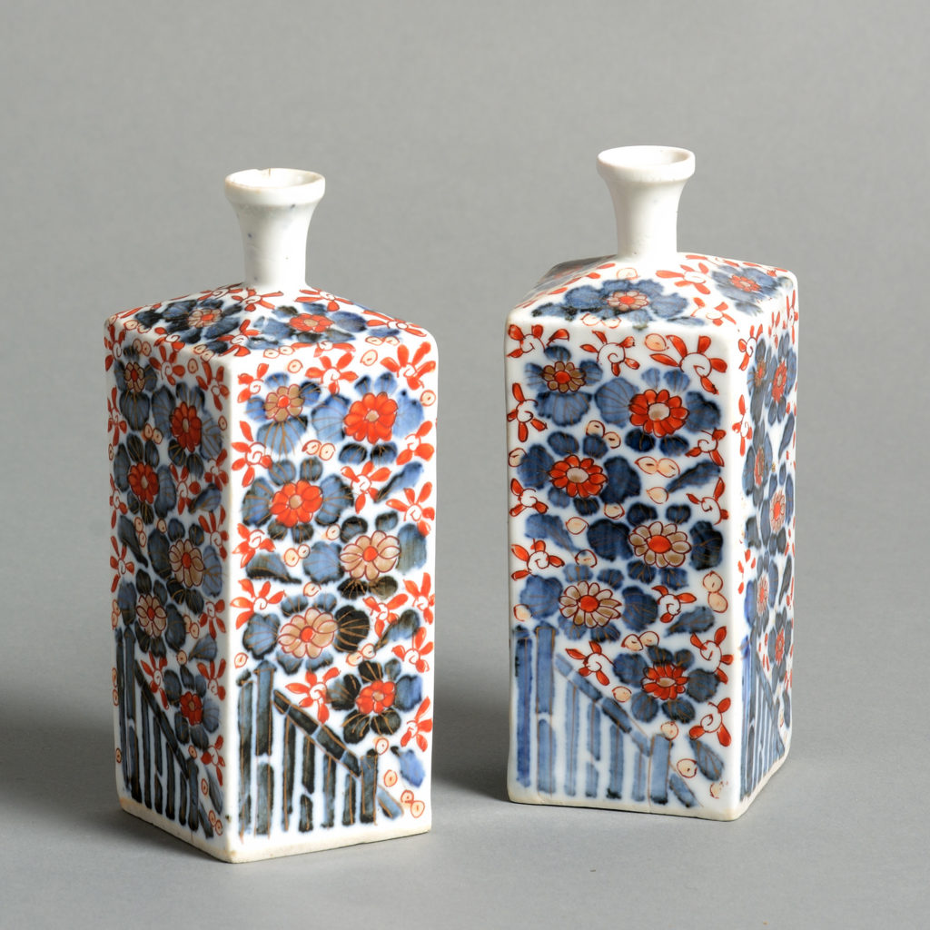 A pair of imari porcelain flasks