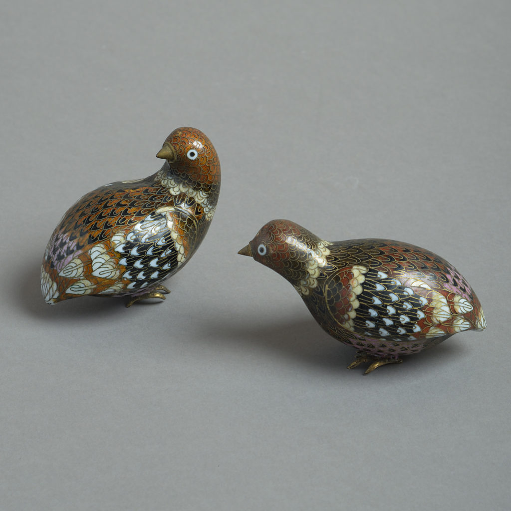 Republic Period Pair of Cloisonné Quail