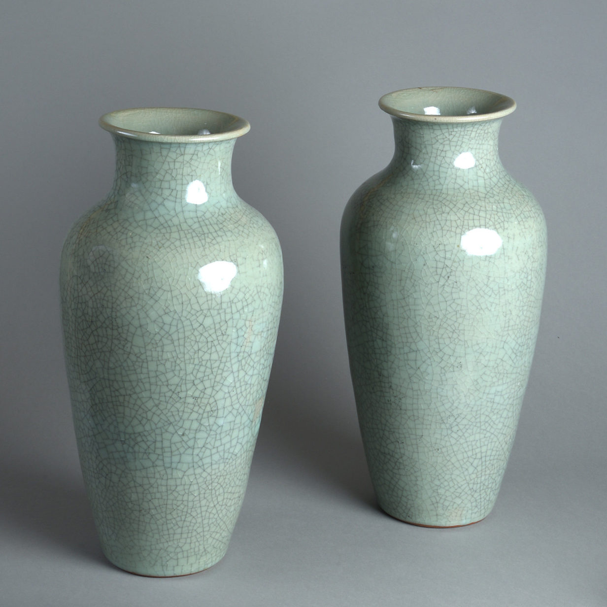 A pair of 19th century celadon crackle glazed porcelain vases