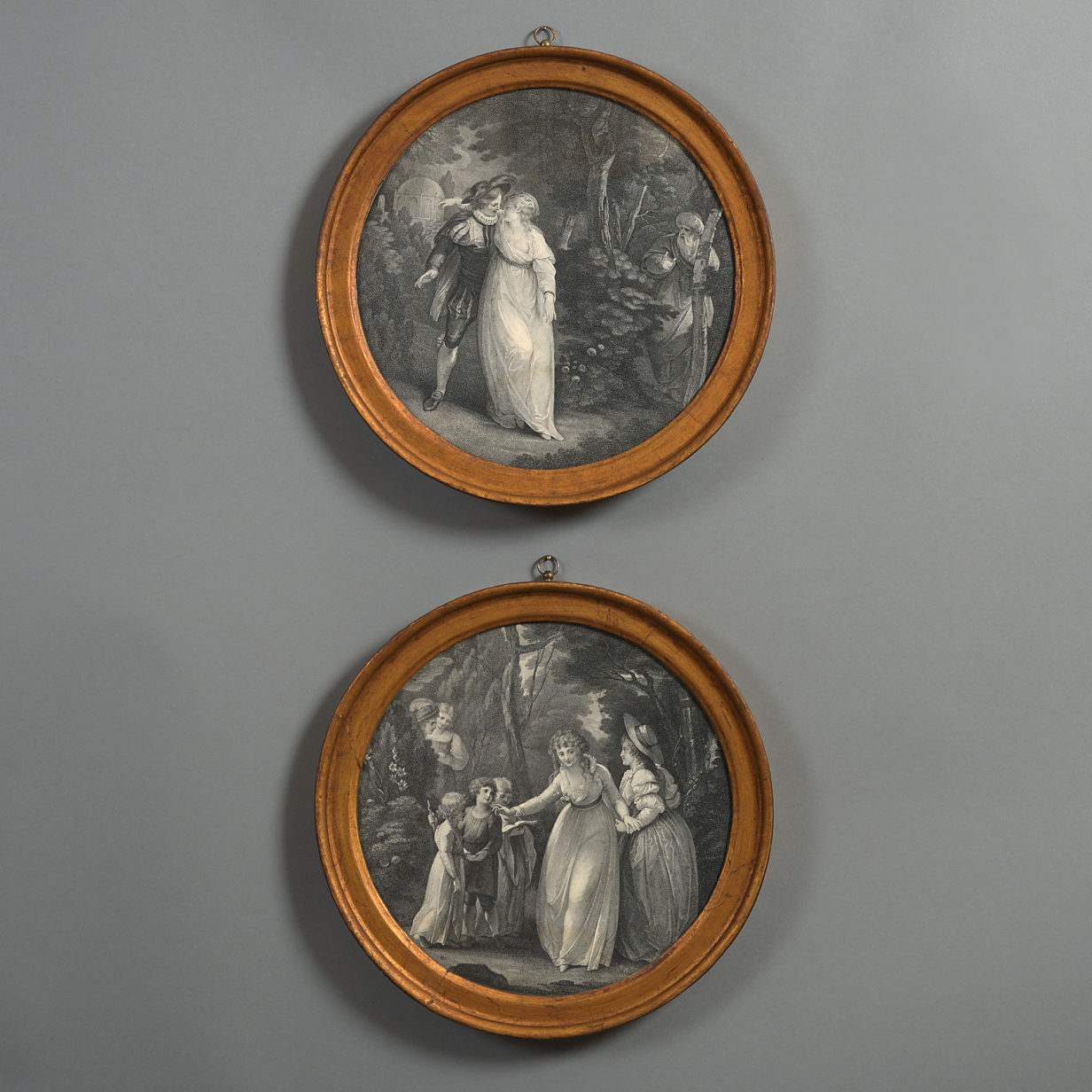 18th century pair of roundel engravings