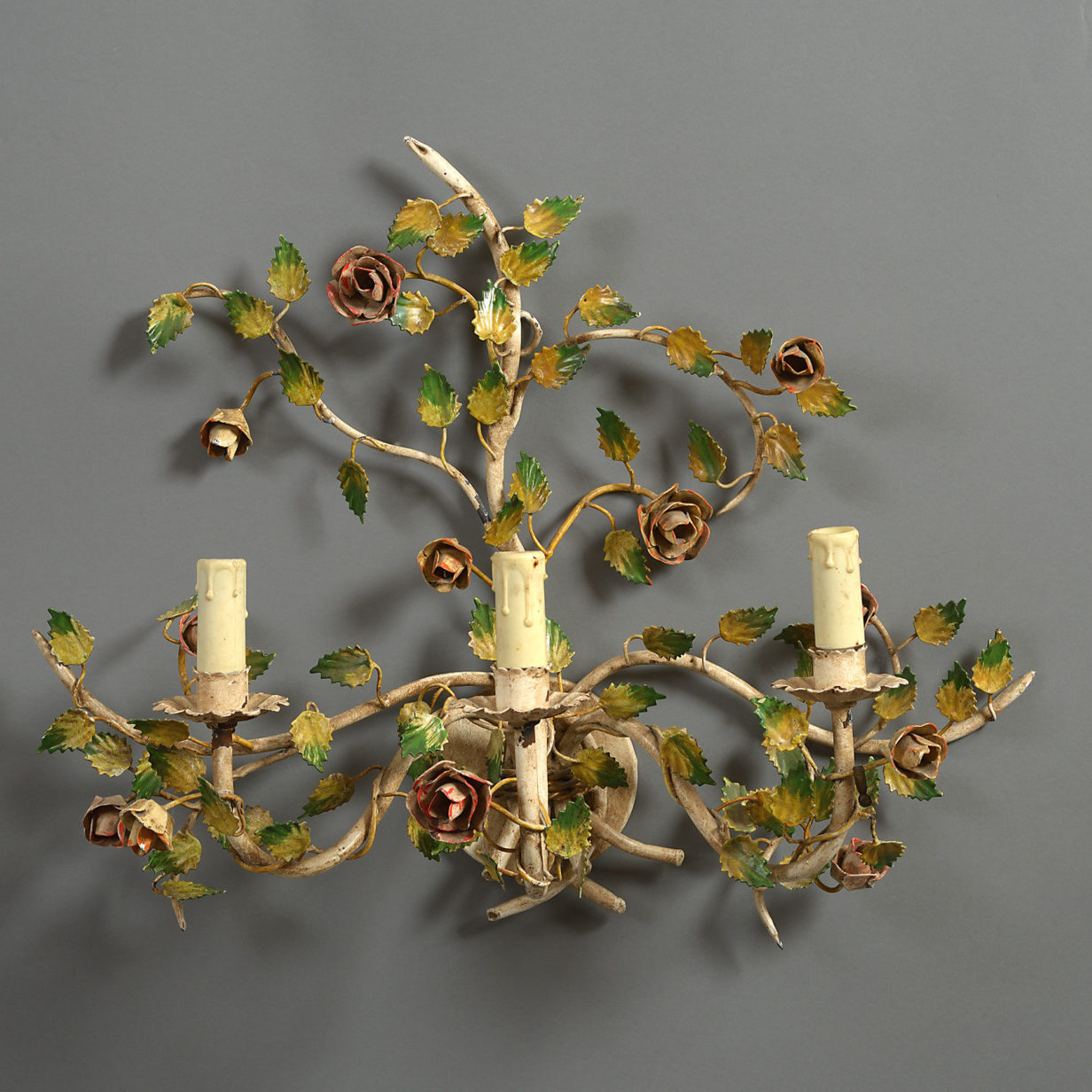 Early 20th century floral painted tole wall light