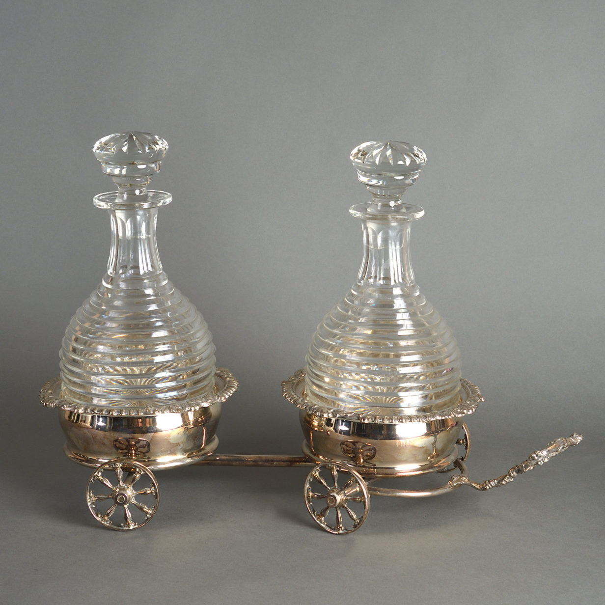 19th century pair of cut glass crystal decanters