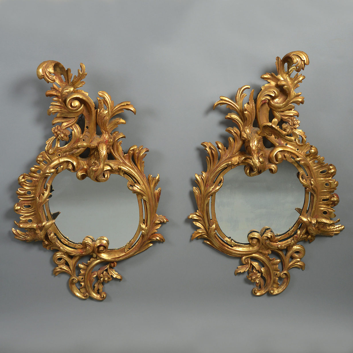 19th century pair of giltwood rococo mirrors