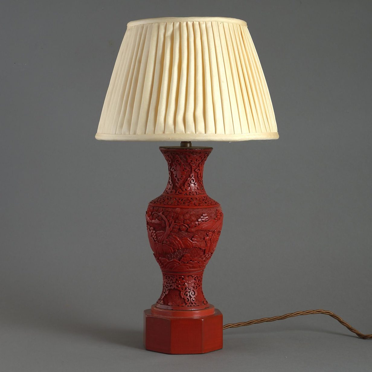 19th century cinnabar lacquer vase lamp
