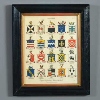 Set of six 19th century hand coloured heraldic engravings depicting the arms of esquires and gentlemen of england