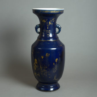 A large 19th century powder blue & gilded porcelain vase