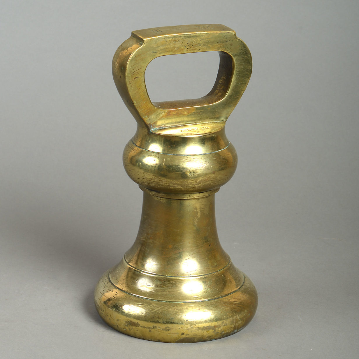 Large 19th century 28 lb brass bell weight by avery ltd