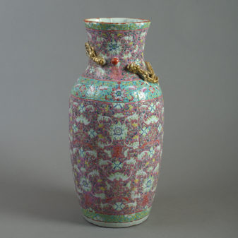 19th century famille rose pink ground vase