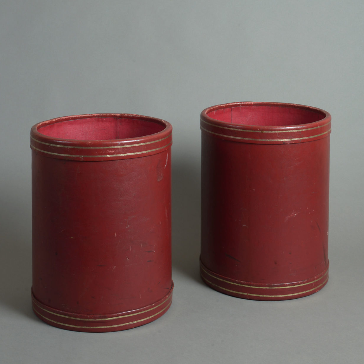 Pair of mid-20th century moroccan red leather paper baskets