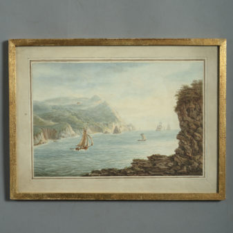15 early 19th century watercolours of ships in devon, sicily and malta