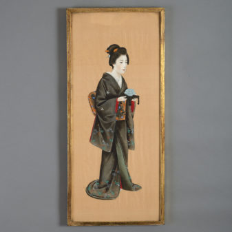 Six 19th century meiji period gouache portraits on silk