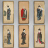 Six 19th century meiji period gouache portraits on silk
