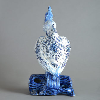 19th century blue and white faience pottery parrot