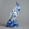 19th century blue and white faience pottery parrot