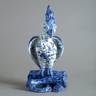 19th century blue and white faience pottery parrot