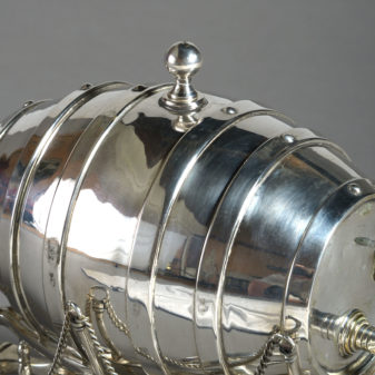 A victorian silver-plate novelty spirit barrel carriage