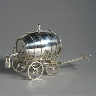 A victorian silver-plate novelty spirit barrel carriage