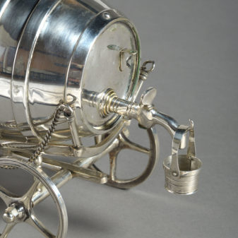 A victorian silver-plate novelty spirit barrel carriage