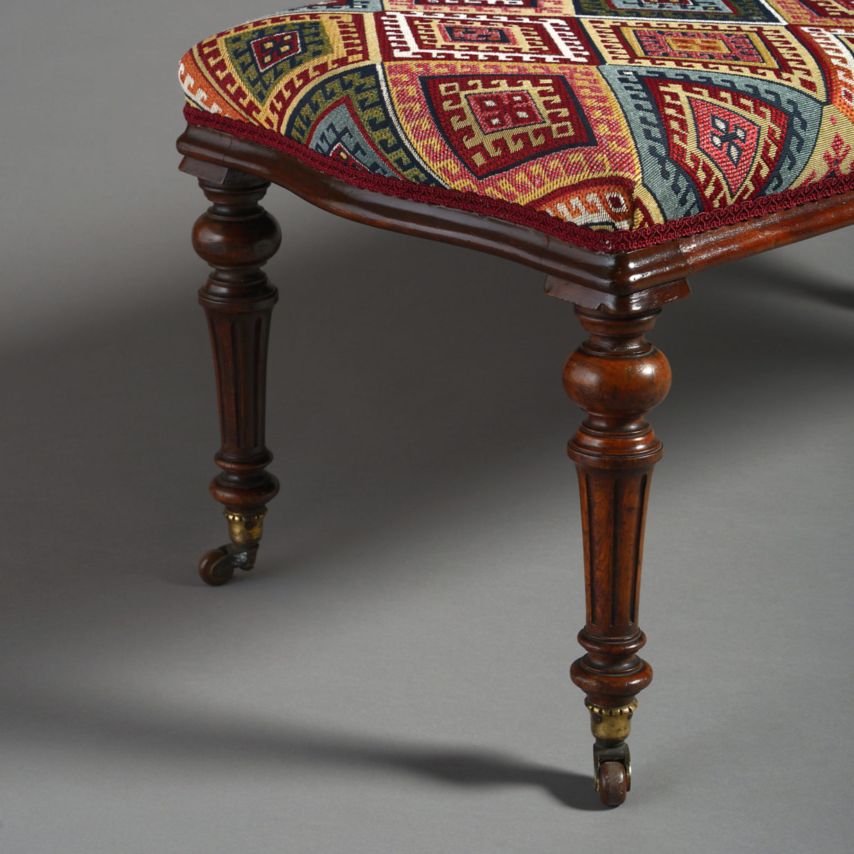 19th century victorian period upholstered walnut long stool
