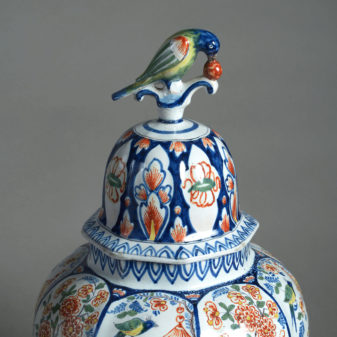 Early 20th century pair of delft vases & covers