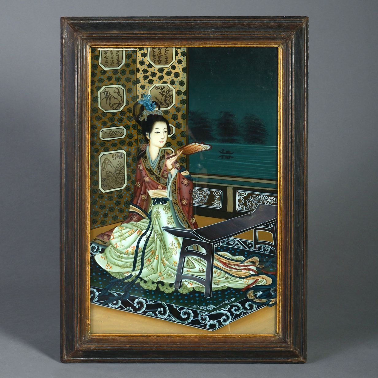 Late 19th century reverse glass painting - portrait of a chinese lady