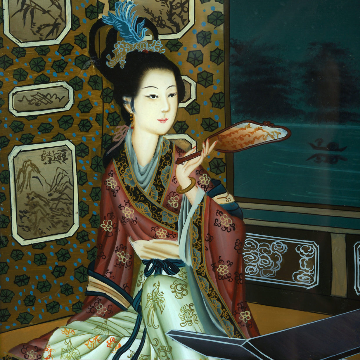 Late 19th century reverse glass painting - portrait of a chinese lady