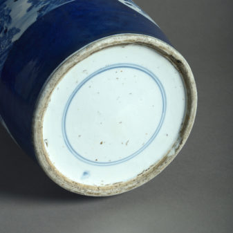 A large 19th century blue & white porcelain rouleau vase