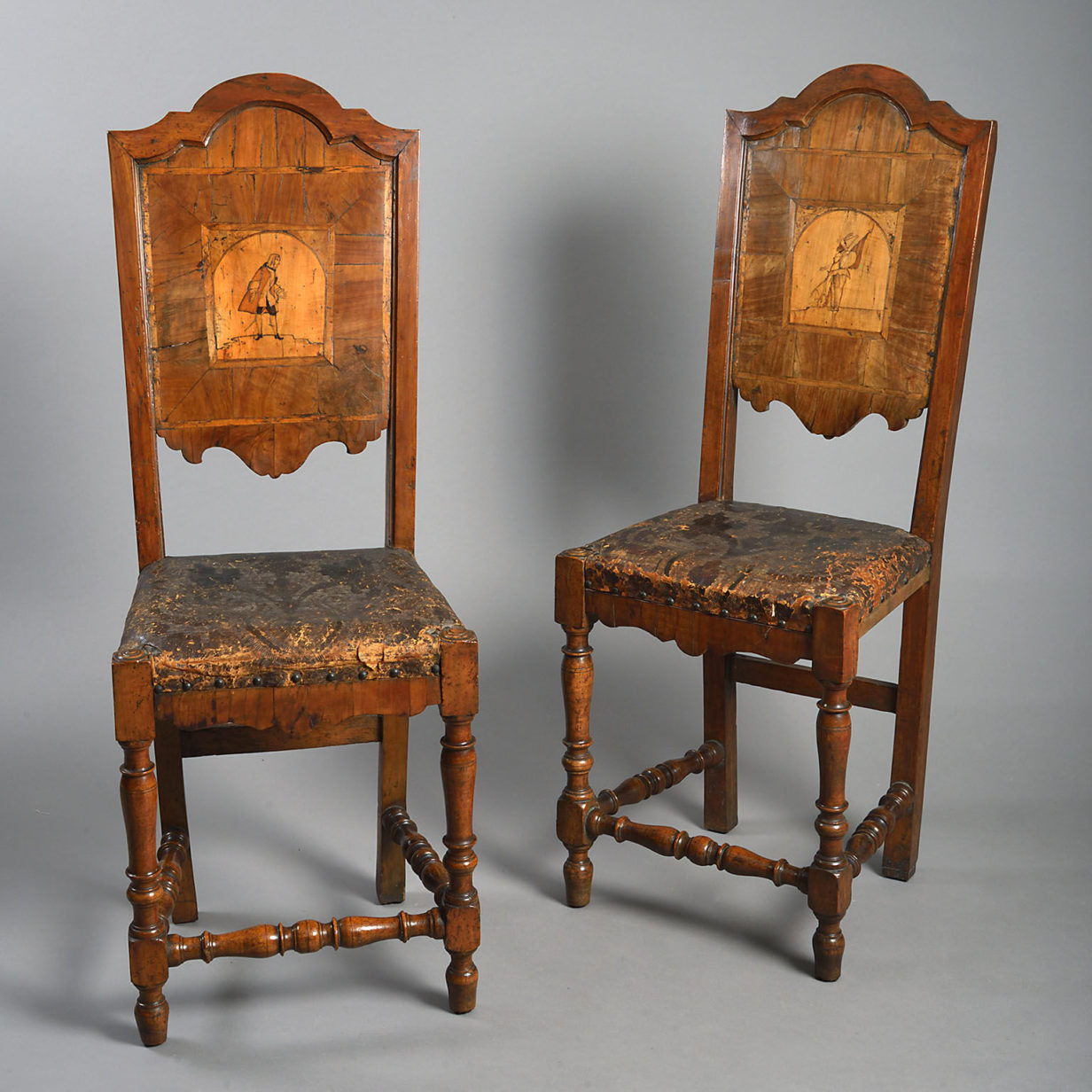 Pair of 18th century walnut commedia del arte chairs