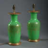 Pair of 19th century green opaline glass vase lamps
