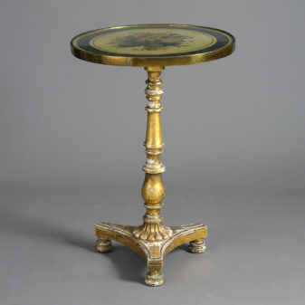 Early 19th century george-iv giltwood & painted tilt-top floral table