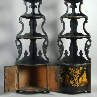 Pair of 18th century french japanned hanging corner cupboards