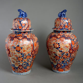 A large pair of 19th century imari vases