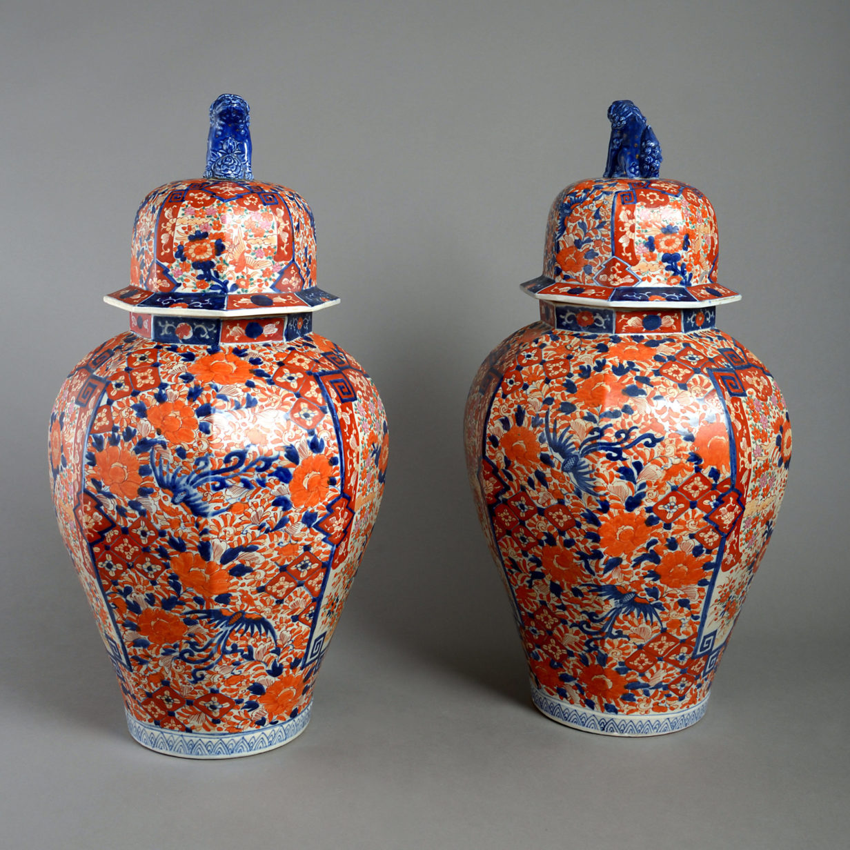 A large pair of 19th century imari vases