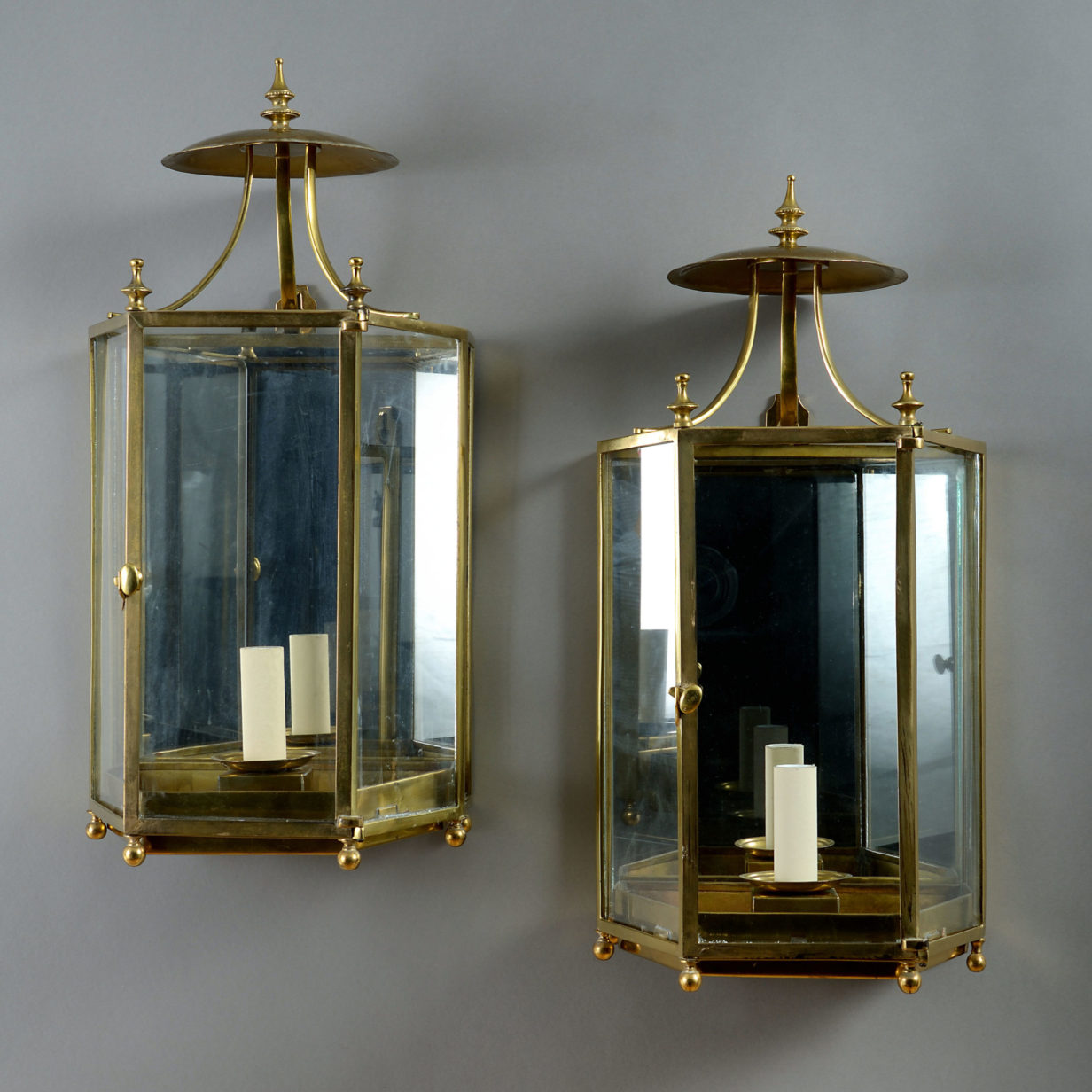 A pair of george iii style brass hall lanterns
