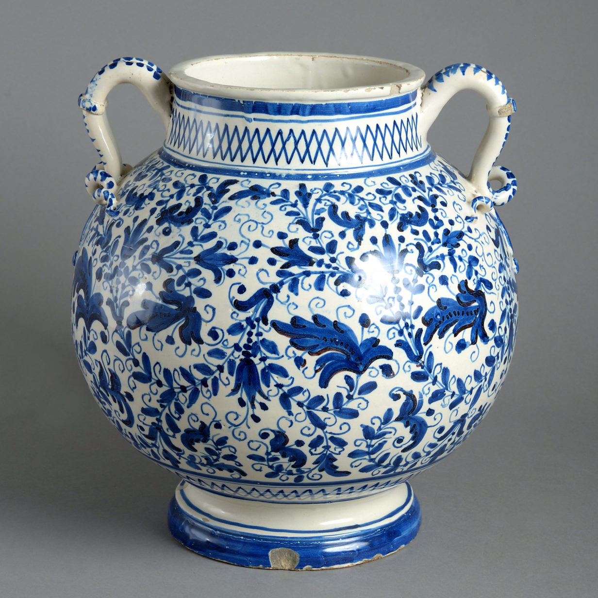 A 17th century blue & white maiolica vase