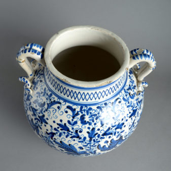 A 17th century blue & white maiolica vase