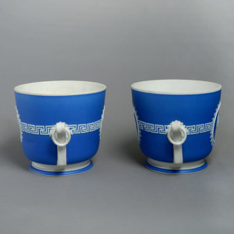 A late 18th century pair of jasperware cache pots