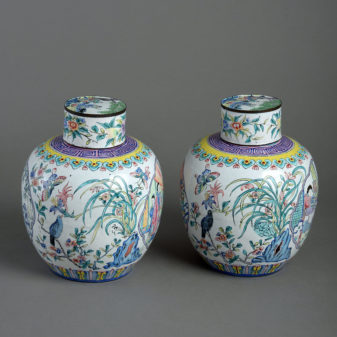 A pair of canton enamel vases & covers