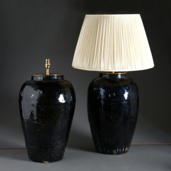 A Large Pair of Ceramic Vases as Lamp Bases