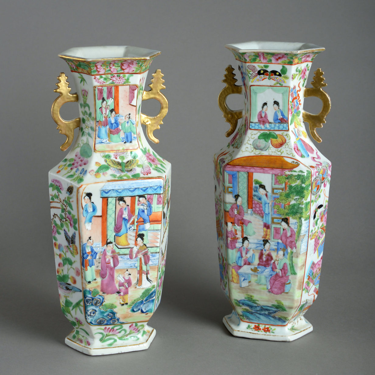 A 19th century pair of canton porcelain vases
